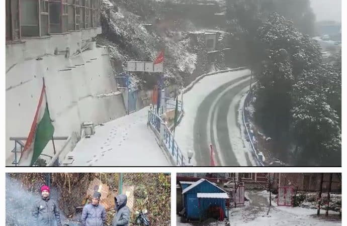 पहाड़ों की रानी मसूरी और धनौल्टी में सीजन का पहला हिमपात, होटल व्यवसायियों के चेहरे खिले।