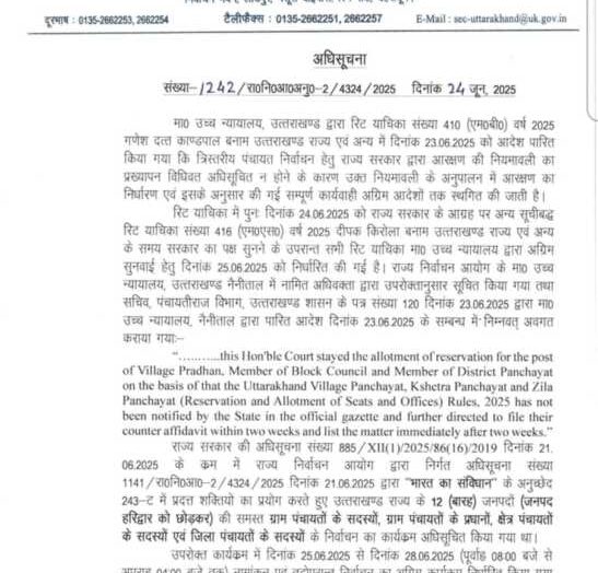 पंचायत चुनावों को लेकर बड़ी खबर, राज्य निर्वाचन आयोग ने जारी किया ये बड़ा आदेश