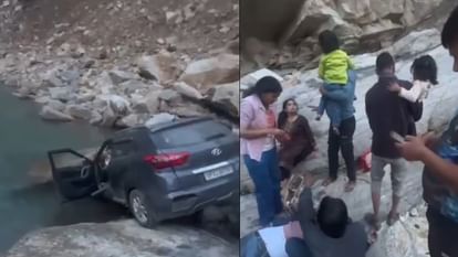 रुद्रप्रयाग-गौरीकुंड हाईवे पर हादसा: पत्थर की चपेट में आकर नदी में गिरी कार, एक की मौत, बच्ची समेत पांच घायल