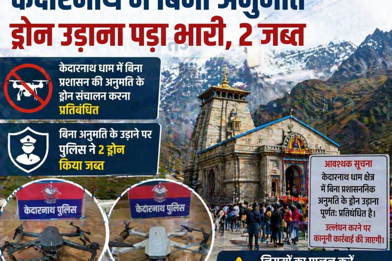 केदारनाथ में बिना अनुमति ड्रोन उड़ाना पड़ा भारी, 2 जब्त