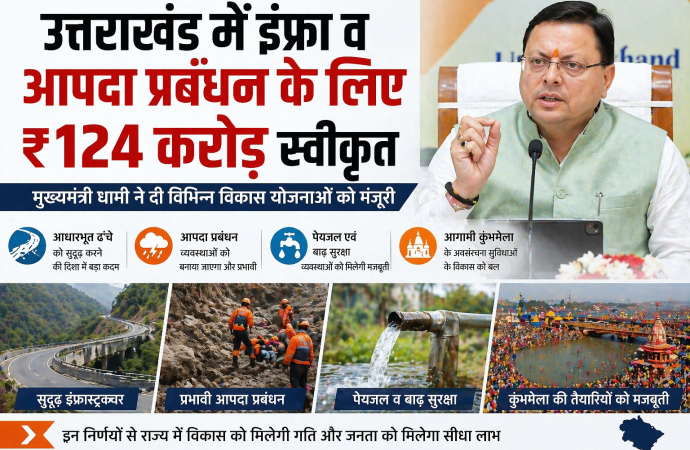 उत्तराखंड में इंफ्रा व आपदा प्रबंधन के लिए ₹124 करोड़ स्वीकृत
