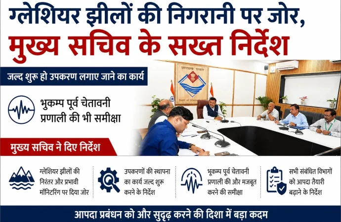 ग्लेशियर झीलों की निगरानी पर जोर, मुख्य सचिव के सख्त निर्देश