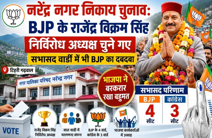 नरेंद्र नगर निकाय चुनाव: भाजपा के राजेंद्र विक्रम सिंह निर्विरोध अध्यक्ष चुने गए, सभासद वार्डों में भी BJP का दबदबा