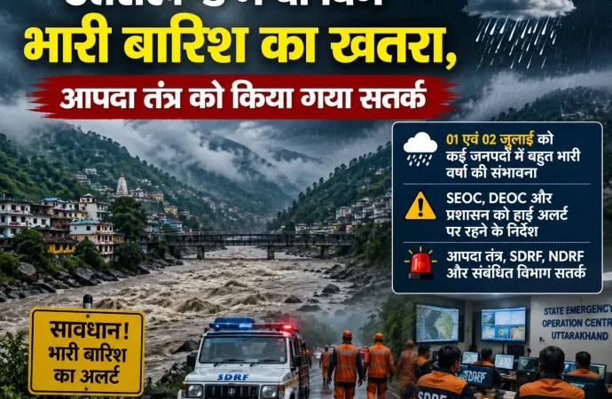 उत्तराखण्ड में दो दिन भारी बारिश का खतरा, आपदा तंत्र को किया गया सतर्क