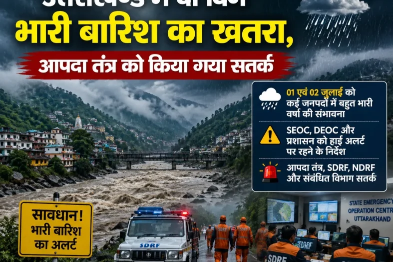 उत्तराखण्ड में दो दिन भारी बारिश का खतरा, आपदा तंत्र को किया गया सतर्क