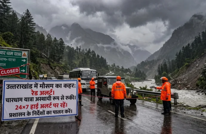 उत्तराखंड में मौसम का कहर: रेड अलर्ट के बीच चारधाम यात्रा पर अस्थायी रोक, सीएम धामी ने दिए 24×7 हाई अलर्ट के निर्देश