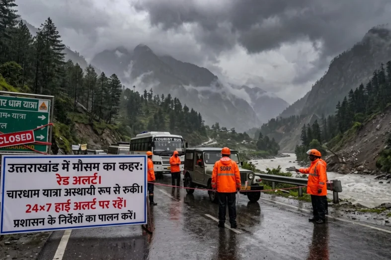 उत्तराखंड में मौसम का कहर: रेड अलर्ट के बीच चारधाम यात्रा पर अस्थायी रोक, सीएम धामी ने दिए 24×7 हाई अलर्ट के निर्देश