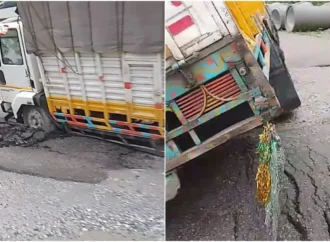 मैठाणा में फिर धंसा बदरीनाथ हाईवे, ट्रक फंसा; करोड़ों के उपचार पर उठे सवाल