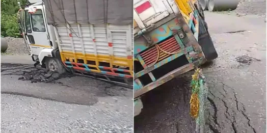 मैठाणा में फिर धंसा बदरीनाथ हाईवे, ट्रक फंसा; करोड़ों के उपचार पर उठे सवाल