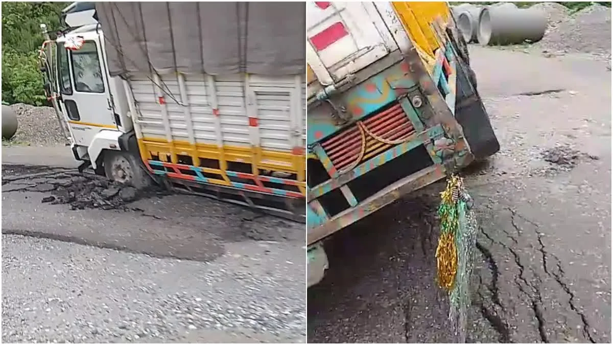 मैठाणा में फिर धंसा बदरीनाथ हाईवे, ट्रक फंसा; करोड़ों के उपचार पर उठे सवाल