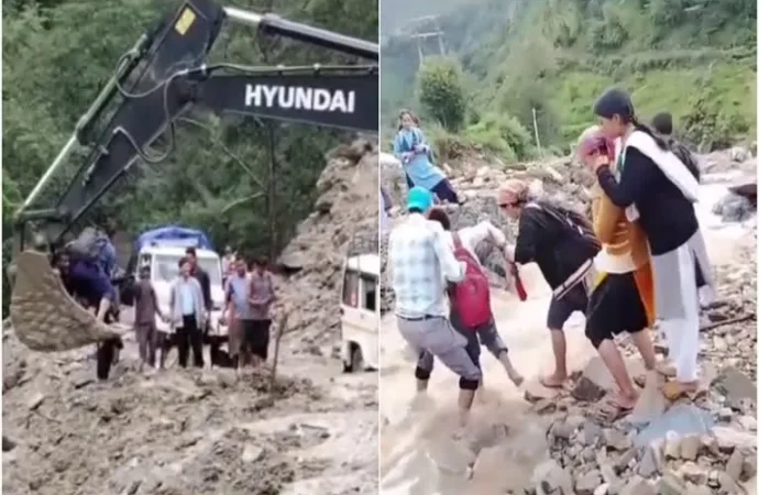 26 साल बाद भी सीमांत गांवों की पीड़ा बरकरार: चमोली में बच्चे जान जोखिम में डालकर पार कर रहे गदेरा, पोकलैंड की बकेट बनी सहारा