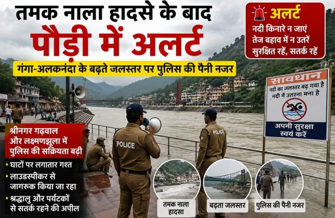 तमक नाला हादसे के बाद पौड़ी में अलर्ट, गंगा-अलकनंदा के बढ़ते जलस्तर पर पुलिस की पैनी नजर