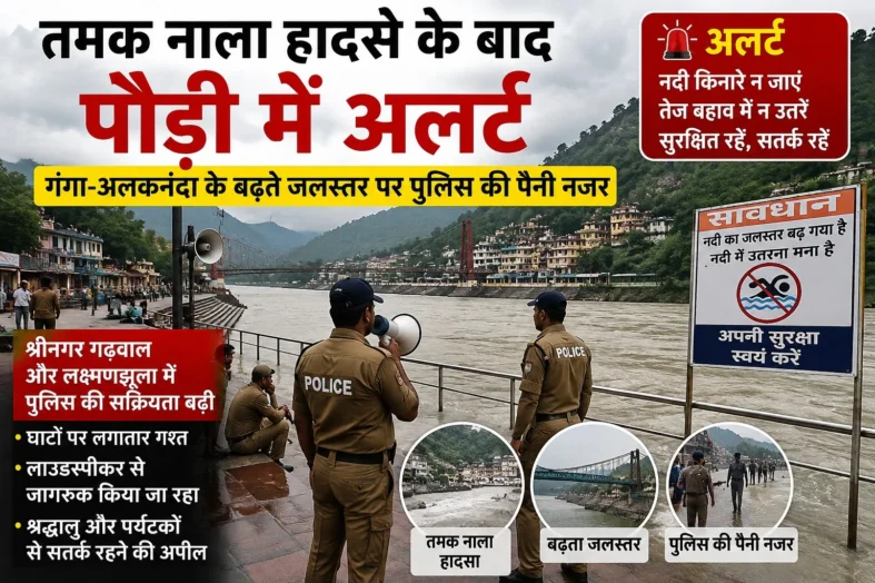 तमक नाला हादसे के बाद पौड़ी में अलर्ट, गंगा-अलकनंदा के बढ़ते जलस्तर पर पुलिस की पैनी नजर