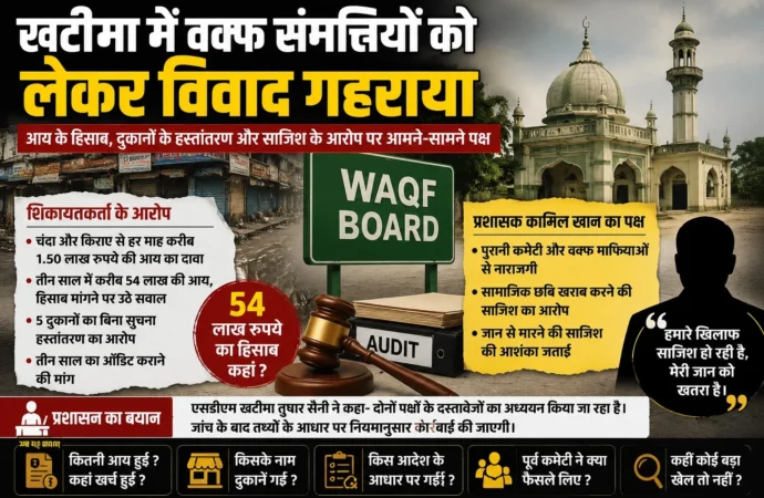 खटीमा में वक्फ संपत्तियों को लेकर विवाद गहराया, आय के हिसाब से लेकर दुकानों के हस्तांतरण तक उठे सवाल