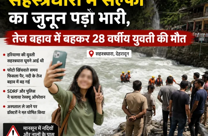 सहस्त्रधारा में सेल्फी का जुनून पड़ा भारी, तेज बहाव में बहकर 28 वर्षीय युवती की मौत