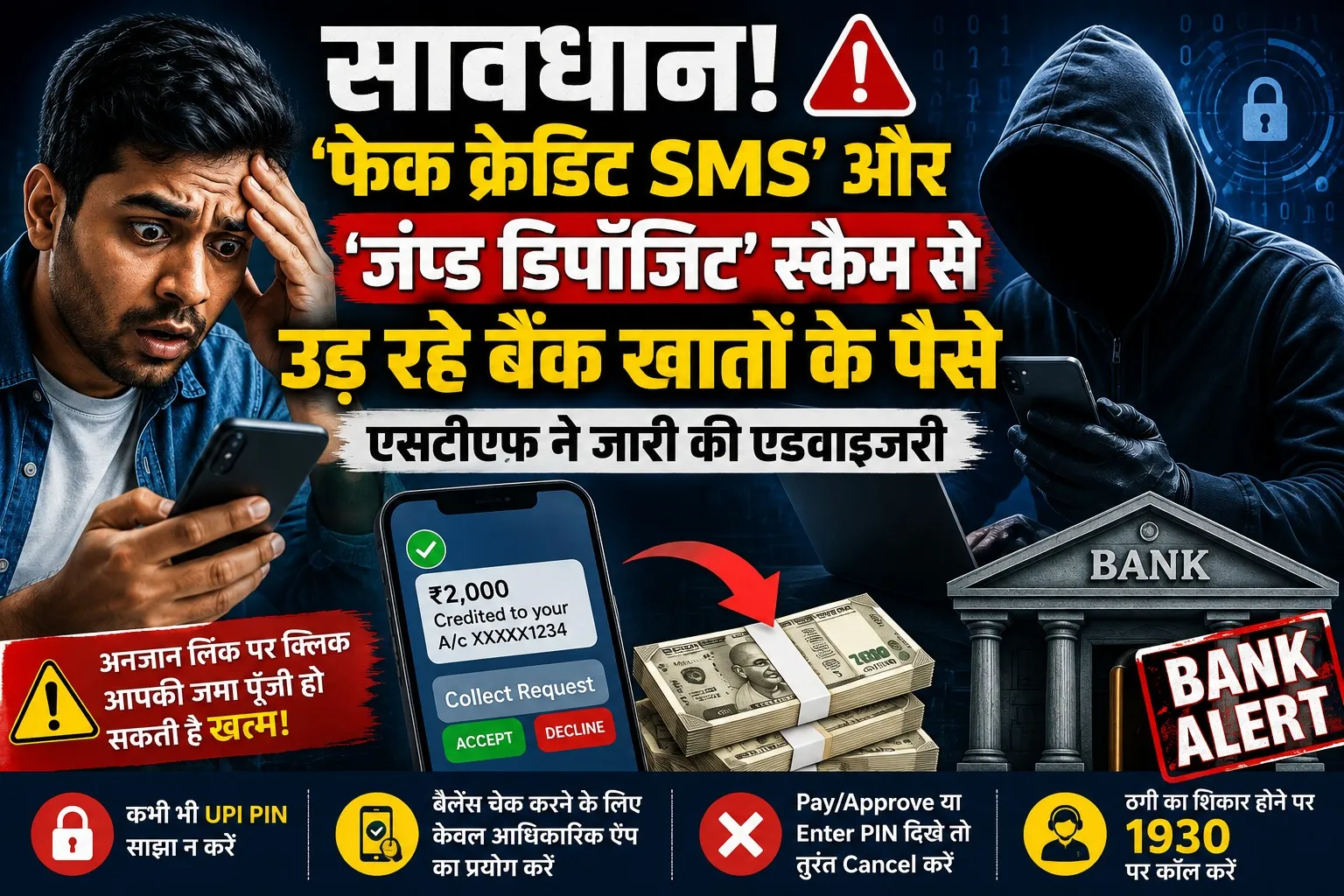 सावधान! ‘फेक क्रेडिट SMS’ और ‘जंप्ड डिपॉजिट’ स्कैम से उड़ रहे बैंक खातों के पैसे, एसटीएफ ने जारी की एडवाइजरी