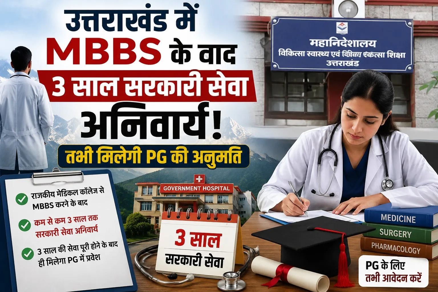 उत्तराखंड में MBBS के बाद 3 साल सरकारी सेवा अनिवार्य! तभी मिलेगी PG की अनुमति