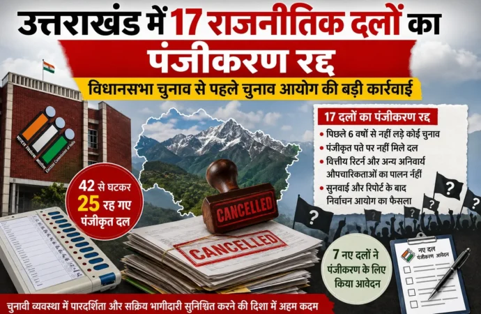 उत्तराखंड में 17 राजनीतिक दलों का पंजीकरण रद्द, विधानसभा चुनाव से पहले चुनाव आयोग की बड़ी कार्रवाई