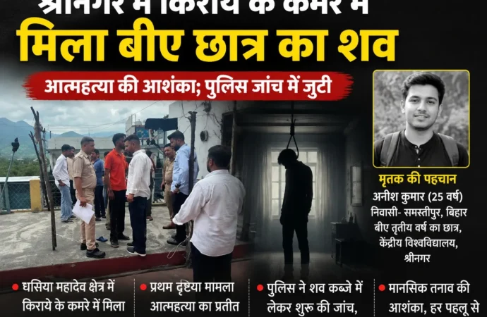 श्रीनगर में किराये के कमरे में मिला बीए छात्र का शव, आत्महत्या की आशंका; पुलिस जांच में जुटी